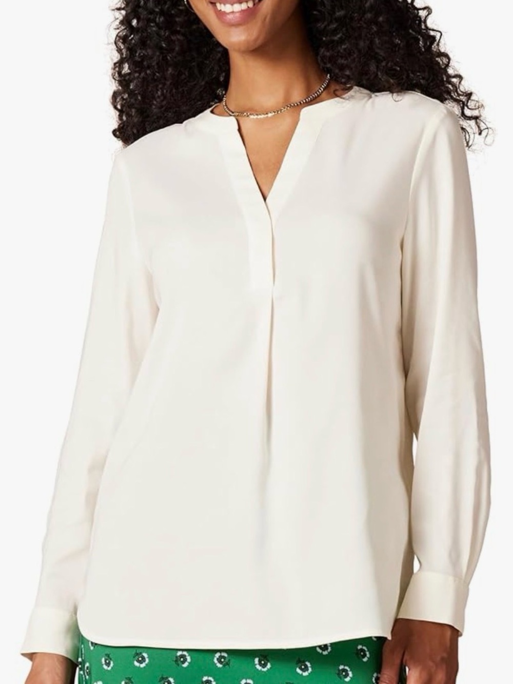 Amazon Essentials Cream Split V-Neck Long Sleeve Blouse